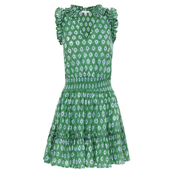 EUC $215 Anna Cate Morgan Mini Dress - Block Print Mini Ruffle Tiered Preppy - Picture 1 of 8